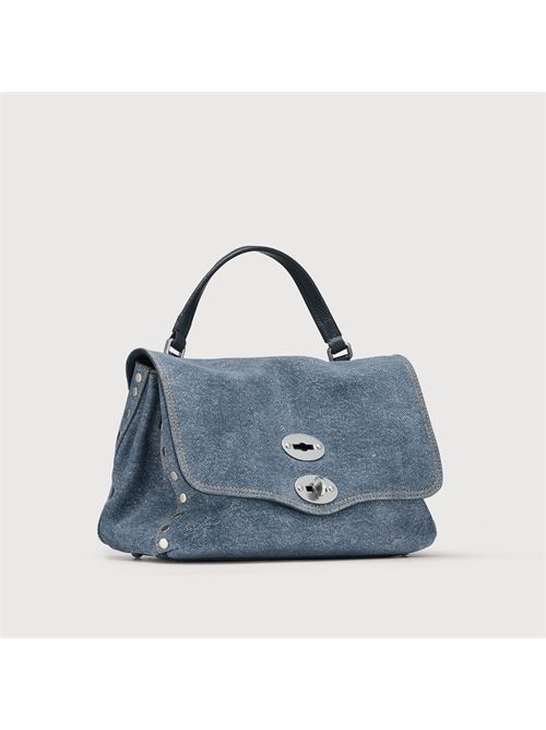 BORSA POSTINA® SMALL IN PELLE DENIM BLUE RAW ZANELLATO | 068010-1880000SZ0593