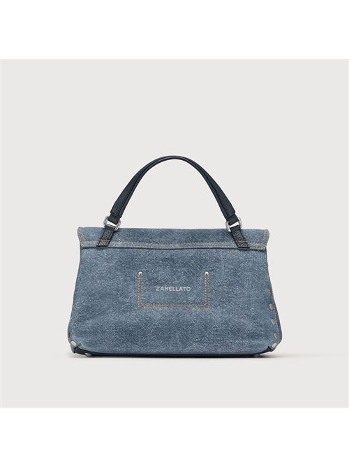 BORSA POSTINA® SMALL IN PELLE DENIM BLUE RAW ZANELLATO | 068010-1880000SZ0593